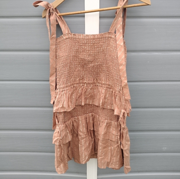 House of Harlow 1960 Desert Rose Corinne Shirred Ruffle Smocked Mini Dress XS - Picture 7 of 13